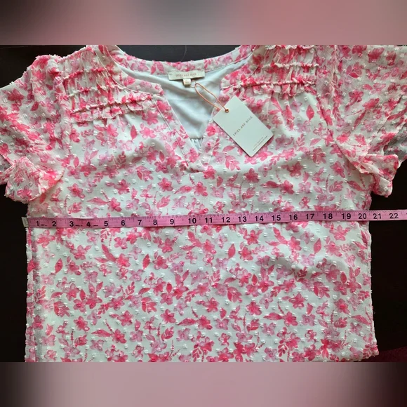 Skies Are Blue Pink Floral Swiss Dot Ruffle Sleeve Blouse - Size Small - Picture 3 of 7
